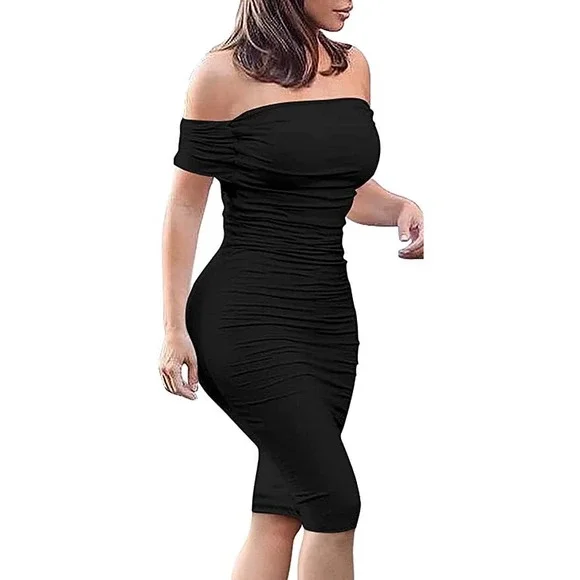 gobles | Dresses | Womens Ruched Knee Length Cocktail Off Shoulder Bodycon  Dress Small New | Poshmark